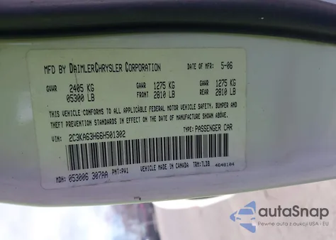 2006 Chrysler 300C из США, поврежденный, VIN 2C3KA63H66H501302